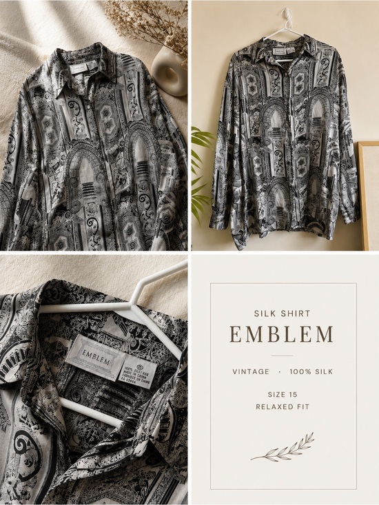 3D Emblem Tops - Emblem Women's Black & White Silk Button-Down Shirt